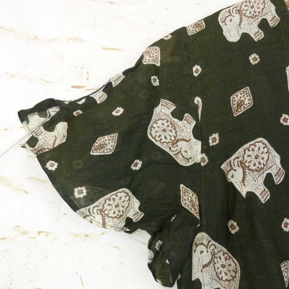 Betty Barclay Dress Womens 38 Green Ethnic Elephant Print Linen Blend Button VTG - Picture 4 of 15